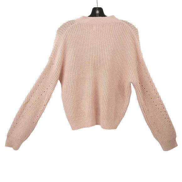 Poof Apparel Light Pink 3 Button Knit V Neck Cardigan Womens M Long Sleeve NEW - Picture 2 of 15